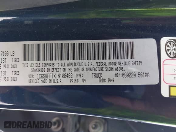 2020 Ram 1500 Big Horn z VIN 1C6SRFFTXLN108482, wystawiony jako IAAI lot #42850582 z przebiegiem 140 296 mil mil oraz . Historia ofert i sprzedaży dostępna na DreamBid. Obrazek 9.