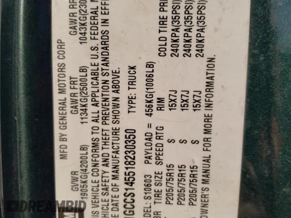 ✅ 2001 Chevrolet S-10 • VIN: 1GCCS145518230350 • Лот: 84817624. Опубликован ранее на Copart с пробегом 85 543 миль. Бесплатный доступ к архиву аукционных продаж из США и подробный отчёт об истории автомобиля на DreamBid. Изображение 12.