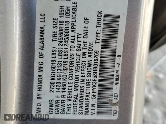 ✅ 2017 Honda Ridgeline RTL • VIN: 5FPYK3F58HB019269 • Lot: 84072355. Listed on Copart with 100,557 mi. Free auction sales archive from the USA and detailed vehicle history report at DreamBid. Image 12.