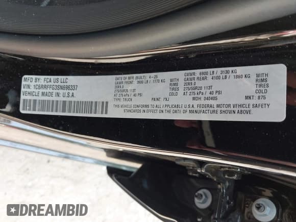 ✅ 2025 Ram 1500 Big Horn • VIN: 1C6RRFFG3SN696337 • Lot: 42925985. Listed on IAAI with 5,179 mi. Free auction sales archive from the USA and detailed vehicle history report at DreamBid. Image 9.