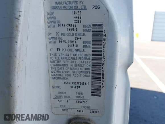 ✅ 1993 Nissan Frontier • VIN: 1N6SD11S2PC365417 • Lot: 42771837. Listed on IAAI with 204,813 mi. Free auction sales archive from the USA and detailed vehicle history report at DreamBid. Image 9.