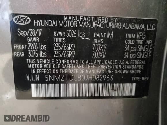 ✅ 2018 Hyundai Santa Fe 2.4L • VIN: 5NMZTDLB0JH082963 • Lot: 70990512. Wystawiony na Copart z przebiegiem 96 185 mil mil. Skorzystaj z bezpłatnego archiwum sprzedaży aukcyjnych z USA i zobacz szczegółowy raport historii pojazdu na DreamBid. Zdjęcie 13.