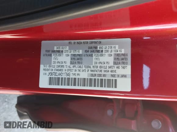 ✅ 2017 Mazda CX-5 Touring • VIN: JM3KFBCL4H0117849 • Lot: 43506794. Wystawiony na IAAI z przebiegiem 153 677 mil. Bezpłatny archiwum sprzedaży aukcyjnych z USA i szczegółowy raport historii pojazdu na DreamBid. Zdjęcie 9.