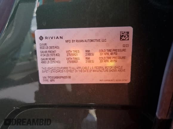 ✅ 2023 Rivian R1S Adventure • VIN: 7PDSGABAXPN005180 • Lot: 66652024. Wystawiony na Copart z przebiegiem Nie podano. Bezpłatny archiwum sprzedaży aukcyjnych z USA i szczegółowy raport historii pojazdu na DreamBid. Zdjęcie 13.