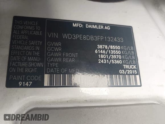 ✅ 2015 Mercedes-Benz Sprinter Cargo EXT • VIN: WD3PE8DB3FP132433 • Lot: 43019580. Wystawiony na IAAI z przebiegiem 258 842 mil. Bezpłatny archiwum sprzedaży aukcyjnych z USA i szczegółowy raport historii pojazdu na DreamBid. Zdjęcie 9.