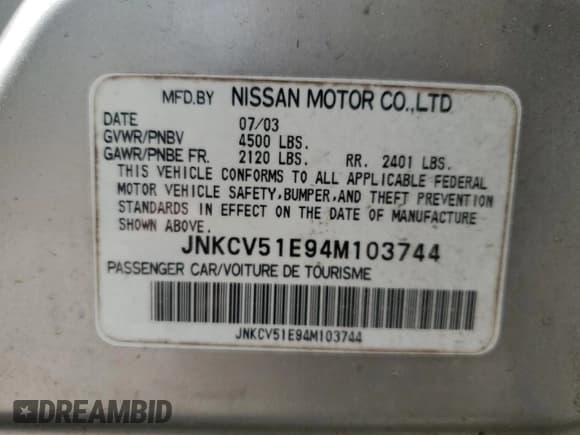 ✅ 2004 Infiniti G35 w/Leather • VIN: JNKCV51E94M103744 • Lot: 65177085. Listed on Copart with 178,543 mi. Free auction sales archive from the USA and detailed vehicle history report at DreamBid. Image 12.