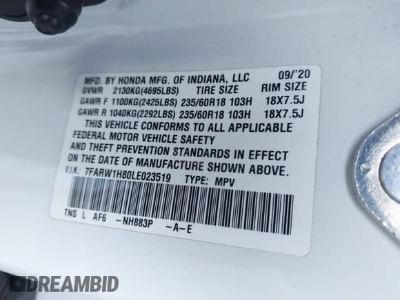 ✅ 2020 Honda CR-V EX-L • VIN: 7FARW1H80LE023519 • Лот: 43817037. Опубликован ранее на IAAI с пробегом 60 754 миль. Бесплатный доступ к архиву аукционных продаж из США и подробный отчёт об истории автомобиля на DreamBid. Изображение 9.