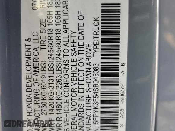 ✅ 2025 Honda Ridgeline RTL • VIN: 5FPYK3F54SB045083 • Lot: 85927865. Listed on Copart with 2,731 mi. Free auction sales archive from the USA and detailed vehicle history report at DreamBid. Image 12.