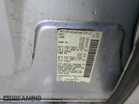 2014 Nissan Frontier Desert Runner z VIN 1N6AD0ER3EN735742, wystawiony jako Copart lot #88541935 z przebiegiem 227 969 mil mil oraz Szkoda całkowita • Salvage title. Historia ofert i sprzedaży dostępna na DreamBid. Obrazek 12.