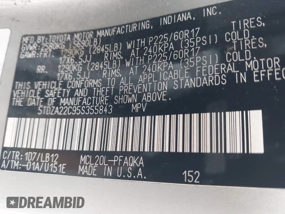 ✅ 2005 Toyota Sienna XLE • VIN: 5TDZA22C95S355843 • Lot: 43439621. Listed on IAAI with 336,562 mi. Free auction sales archive from the USA and detailed vehicle history report at DreamBid. Image 9.