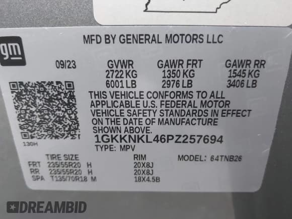 ✅ 2023 GMC Acadia SLE • VIN: 1GKKNKL46PZ257694 • Лот: 43555391. Опубликован ранее на IAAI с пробегом 26 095 миль. Бесплатный доступ к архиву аукционных продаж из США и подробный отчёт об истории автомобиля на DreamBid. Изображение 9.