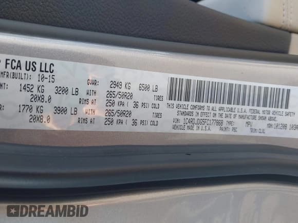 ✅ 2015 Dodge Durango Limited • VIN: 1C4RDJDG5FC177868 • Lot: 43474813. Listed on IAAI with 80,464 mi. Free auction sales archive from the USA and detailed vehicle history report at DreamBid. Image 9.