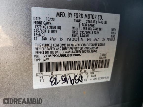 ✅ 2020 Ford Edge SEL • VIN: 2FMPK4J99LBB19807 • Lot: 90929085. Wystawiony na Copart z przebiegiem 79 613 mil. Bezpłatny archiwum sprzedaży aukcyjnych z USA i szczegółowy raport historii pojazdu na DreamBid. Zdjęcie 13.