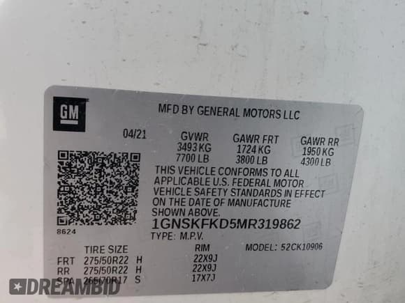 ✅ 2021 Chevrolet Suburban Premier • VIN: 1GNSKFKD5MR319862 • Lot: 81325774. Wystawiony na Copart z przebiegiem 77 831 mil. Bezpłatny archiwum sprzedaży aukcyjnych z USA i szczegółowy raport historii pojazdu na DreamBid. Zdjęcie 13.