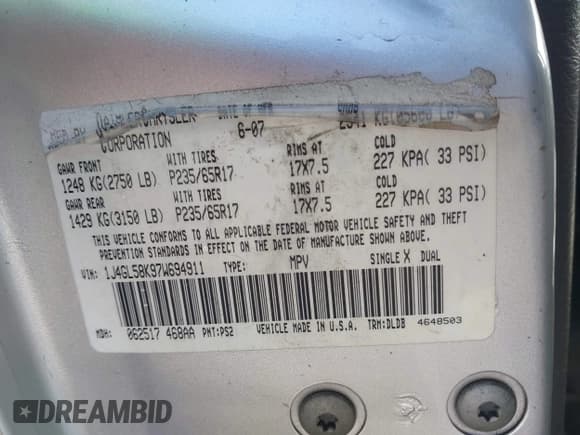 ✅ 2007 Jeep Liberty Limited • VIN: 1J4GL58K97W694911 • Lot: 42517949. Listed on IAAI with 292,172 mi. Free auction sales archive from the USA and detailed vehicle history report at DreamBid. Image 9.