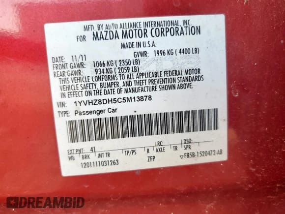 ✅ 2012 Mazda 6 i Touring • VIN: 1YVHZ8DH5C5M13878 • Lot: 71850495. Listed on Copart with 207,736 mi. Free auction sales archive from the USA and detailed vehicle history report at DreamBid. Image 13.