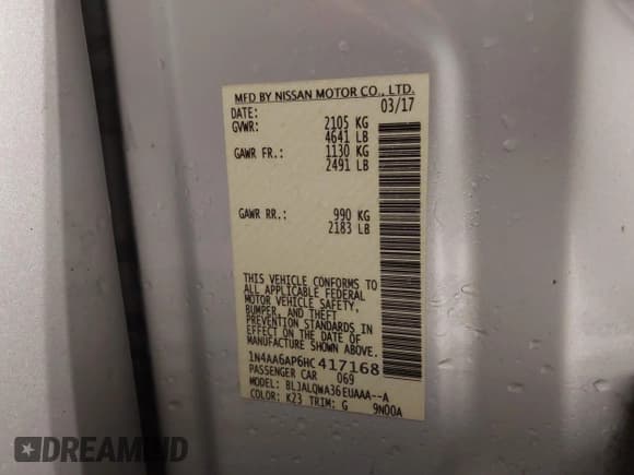 ✅ 2017 Nissan Maxima S • VIN: 1N4AA6AP6HC417168 • Lot: 41997653. Listed on IAAI with 108,150 mi. Free auction sales archive from the USA and detailed vehicle history report at DreamBid. Image 9.