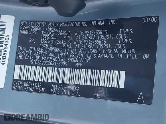 ✅ 2006 Toyota Sienna LE • VIN: 5TDZA23CX6S476395 • Lot: 43766244. Listed on IAAI with 160,328 mi. Free auction sales archive from the USA and detailed vehicle history report at DreamBid. Image 9.