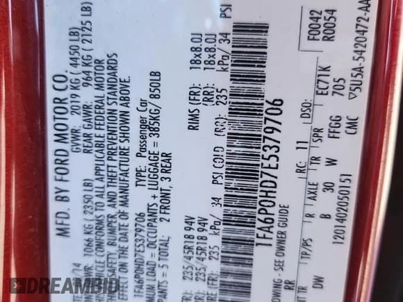 ✅ 2014 Ford Fusion SE • VIN: 1FA6P0HD7E5379706 • Lot: 83823255. Listed on Copart with Not provided. Free auction sales archive from the USA and detailed vehicle history report at DreamBid. Image 12.