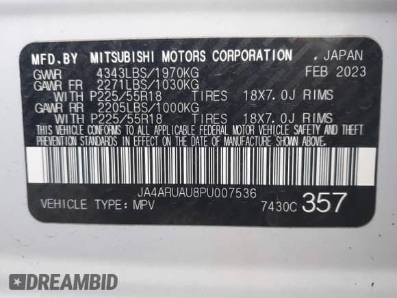 2023 Mitsubishi Outlander ES z VIN JA4ARUAU8PU007536, wystawiony jako IAAI lot #43363060 z przebiegiem 39 272 mil mil oraz . Historia ofert i sprzedaży dostępna na DreamBid. Obrazek 9.