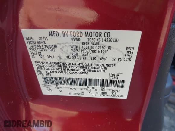 ✅ 2012 Ford Escape Limited • VIN: 1FMCU0EG3CKA83256 • Lot: 43871502. Wystawiony na IAAI z przebiegiem 281 178 mil. Bezpłatny archiwum sprzedaży aukcyjnych z USA i szczegółowy raport historii pojazdu na DreamBid. Zdjęcie 9.