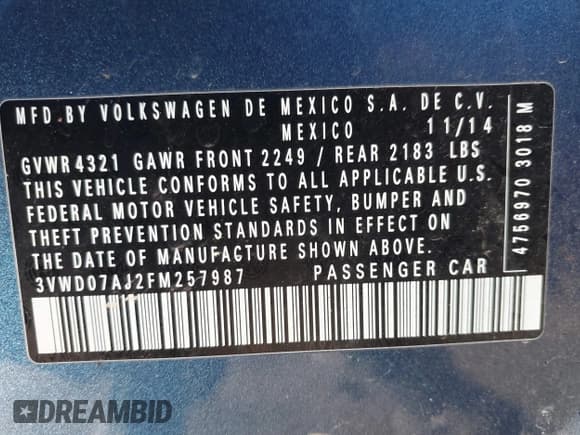 ✅ 2015 Volkswagen Jetta SE • VIN: 3VWD07AJ2FM257987 • Lot: 41009826. Wystawiony na IAAI z przebiegiem 112 213 mil. Bezpłatny archiwum sprzedaży aukcyjnych z USA i szczegółowy raport historii pojazdu na DreamBid. Zdjęcie 9.