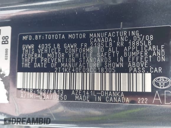 ✅ 2009 Toyota Matrix S • VIN: 2T1KE40E09C018305 • Лот: 43585175. Опубликован ранее на IAAI с пробегом 240 000 миль. Бесплатный доступ к архиву аукционных продаж из США и подробный отчёт об истории автомобиля на DreamBid. Изображение 9.