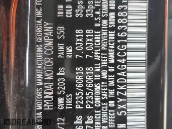 ✅ 2012 Hyundai Santa Fe Limited • VIN: 5XYZKDAG4CG163883 • Lot: 88688995. Listed on Copart with 82,116 mi. Free auction sales archive from the USA and detailed vehicle history report at DreamBid. Image 14.