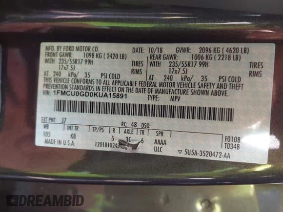 ✅ 2019 Ford Escape SE • VIN: 1FMCU0GD0KUA15891 • Лот: 43411261. Опубликован ранее на IAAI с пробегом 75 381 миль. Бесплатный доступ к архиву аукционных продаж из США и подробный отчёт об истории автомобиля на DreamBid. Изображение 9.