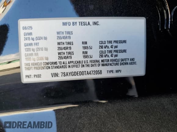 ✅ 2026 Tesla Model Y Long Range • VIN: 7SAYGDED0TA472058 • Lot: 86111505. Listed on Copart with 966 mi. Free auction sales archive from the USA and detailed vehicle history report at DreamBid. Image 13.