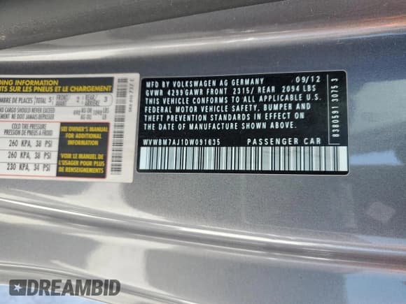 ✅ 2013 Volkswagen Golf TDI w/Tech Pkg • VIN: WVWBM7AJ1DW091635 • Lot: 50882385. Wystawiony na Copart z przebiegiem 55 772 mil. Bezpłatny archiwum sprzedaży aukcyjnych z USA i szczegółowy raport historii pojazdu na DreamBid. Zdjęcie 13.