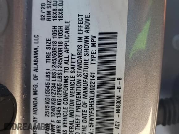 ✅ 2020 Honda Pilot EX-L • VIN: 5FNYF5H5XLB022141 • Lot: 92234855. Wystawiony na Copart z przebiegiem 30 466 mil. Bezpłatny archiwum sprzedaży aukcyjnych z USA i szczegółowy raport historii pojazdu na DreamBid. Zdjęcie 13.
