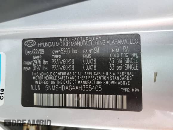 2010 Hyundai Santa Fe SE с VIN 5NMSHDAG4AH355405, выставлен на аукционе Copart как лот 71843314 с пробегом 239 519 миль миль и Списание • Salvage title. История ставок и продаж доступна на DreamBid. Изображение 14.