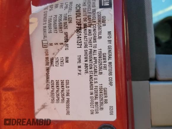 ✅ 2006 Chevrolet Equinox LT • VIN: 2CNDL73F766141371 • Лот: 86595994. Опубликован ранее на Copart с пробегом Не указан. Бесплатный доступ к архиву аукционных продаж из США и подробный отчёт об истории автомобиля на DreamBid. Изображение 16.