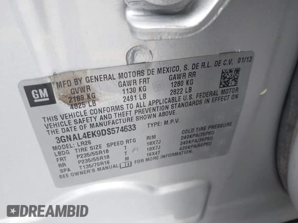 ✅ 2013 Chevrolet Captiva Sport LTZ • VIN: 3GNAL4EK9DS574633 • Lot: 42576418. Wystawiony na IAAI z przebiegiem 137 784 mil. Bezpłatny archiwum sprzedaży aukcyjnych z USA i szczegółowy raport historii pojazdu na DreamBid. Zdjęcie 9.