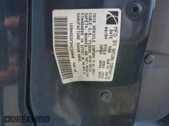 ✅ 2004 Saturn ION ION 1 • VIN: 1G8AG52F34Z224048 • Лот: 71252575. Опубликован ранее на Copart с пробегом 180 499 миль. Бесплатный доступ к архиву аукционных продаж из США и подробный отчёт об истории автомобиля на DreamBid. Изображение 12.