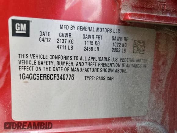 ✅ 2012 Buick LaCrosse Leather • VIN: 1G4GC5ER6CF340776 • Lot: 68597585. Listed on Copart with 148,674 mi. Free auction sales archive from the USA and detailed vehicle history report at DreamBid. Image 12.