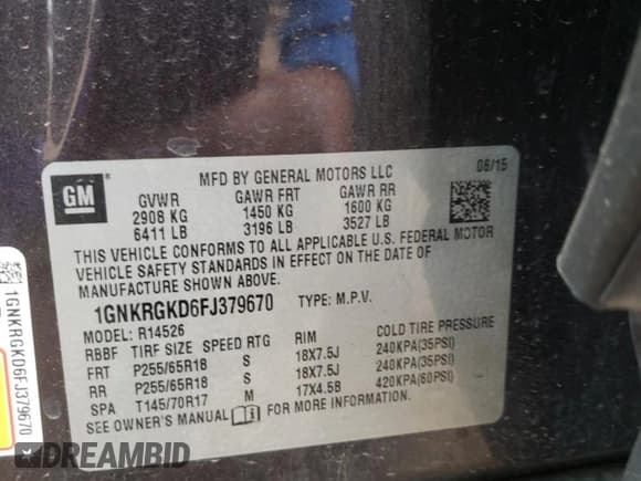 ✅ 2015 Chevrolet Traverse LT • VIN: 1GNKRGKD6FJ379670 • Lot: 60660374. Wystawiony na Copart z przebiegiem 137 662 mil. Bezpłatny archiwum sprzedaży aukcyjnych z USA i szczegółowy raport historii pojazdu na DreamBid. Zdjęcie 13.