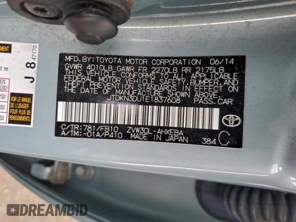 ✅ 2014 Toyota Prius Two • VIN: JTDKN3DU1E1837608 • Lot: 95274275. Wystawiony na Copart z przebiegiem 86 369 mil. Bezpłatny archiwum sprzedaży aukcyjnych z USA i szczegółowy raport historii pojazdu na DreamBid. Zdjęcie 13.