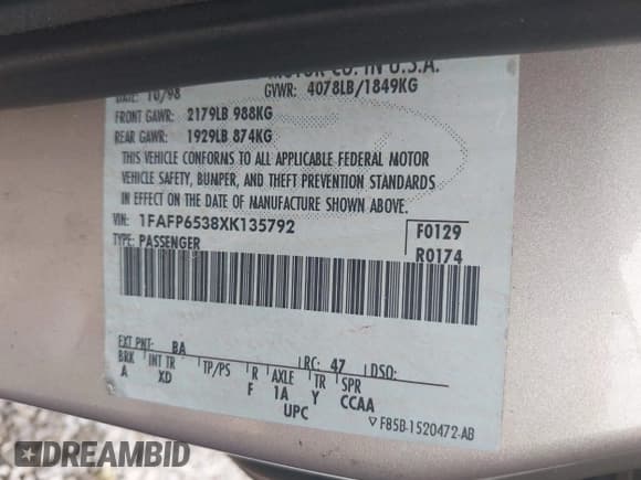 ✅ 1999 Ford Contour LX • VIN: 1FAFP6538XK135792 • Lot: 42443631. Listed on IAAI with 74,481 mi. Free auction sales archive from the USA and detailed vehicle history report at DreamBid. Image 9.