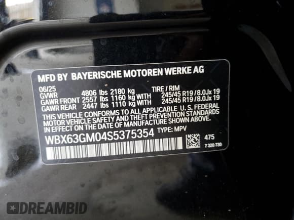 ✅ 2025 BMW X2 xDrive28i • VIN: WBX63GM04S5375354 • Lot: 66159415. Listed on Copart with 436 mi. Free auction sales archive from the USA and detailed vehicle history report at DreamBid. Image 13.