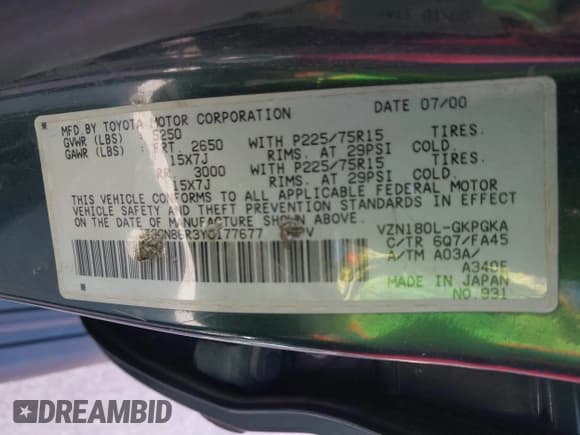 ✅ 2000 Toyota 4Runner SR5 • VIN: JT3GN86R3Y0177677 • Лот: 43607624. Опубликован ранее на IAAI с пробегом 293 490 миль. Бесплатный доступ к архиву аукционных продаж из США и подробный отчёт об истории автомобиля на DreamBid. Изображение 9.