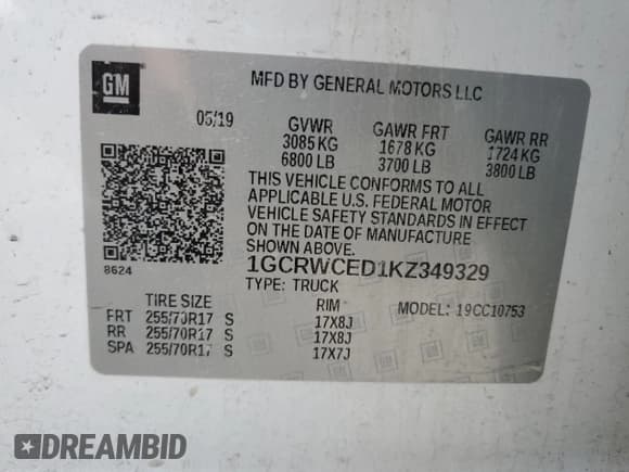 ✅ 2019 Chevrolet Silverado 1500 LT • VIN: 1GCRWCED1KZ349329 • Lot: 84168265. Listed on Copart with 178,624 mi. Free auction sales archive from the USA and detailed vehicle history report at DreamBid. Image 12.