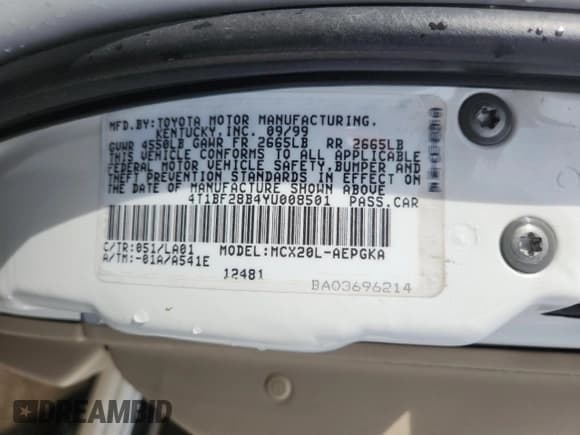 ✅ 2000 Toyota Avalon XL • VIN: 4T1BF28B4YU008501 • Lot: 90145215. Wystawiony na Copart z przebiegiem 166 769 mil. Bezpłatny archiwum sprzedaży aukcyjnych z USA i szczegółowy raport historii pojazdu na DreamBid. Zdjęcie 12.