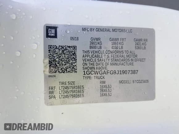 ✅ 2018 Chevrolet Express Cargo • VIN: 1GCWGAFG9J1907387 • Lot: 43323169. Listed on IAAI with 109,000 mi. Free auction sales archive from the USA and detailed vehicle history report at DreamBid. Image 9.