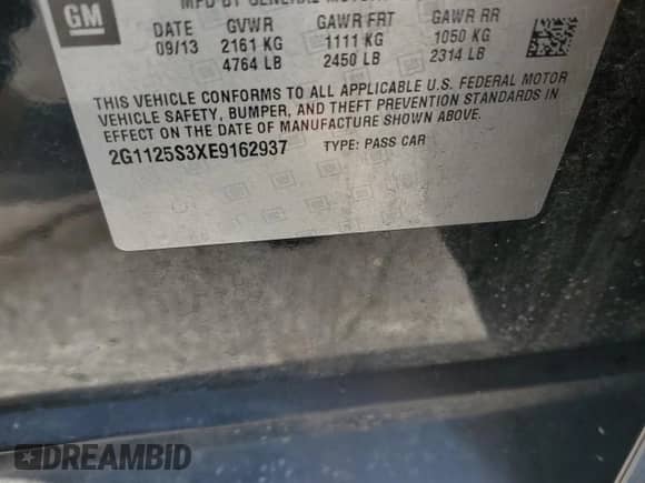 2014 Chevrolet Impala LT z VIN 2G1125S3XE9162937, wystawiony jako Copart lot #84061545 z przebiegiem 267 967 mil mil oraz Szkoda całkowita • Salvage title. Historia ofert i sprzedaży dostępna na DreamBid. Obrazek 12.