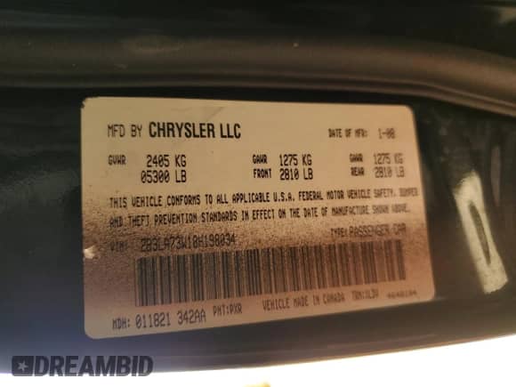 2008 Dodge Charger SRT-8 с VIN 2B3LA73W18H198034, выставлен на аукционе Copart как лот 66955345 с пробегом 30 292 миль миль и Чистый • Clean title. История ставок и продаж доступна на DreamBid. Изображение 12.