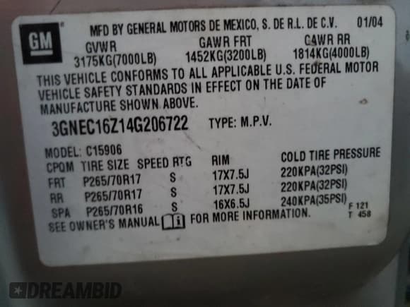 ✅ 2004 Chevrolet Suburban LS • VIN: 3GNEC16Z14G206722 • Lot: 90979855. Listed on Copart with Not provided. Free auction sales archive from the USA and detailed vehicle history report at DreamBid. Image 13.