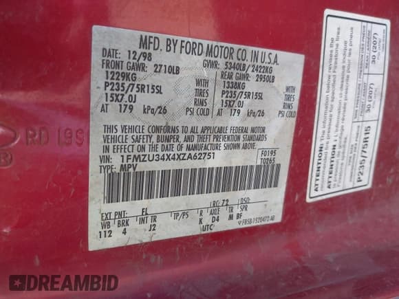 ✅ 1999 Ford Explorer XL • VIN: 1FMZU34X4XZA62751 • Lot: 42042089. Wystawiony na IAAI z przebiegiem 173 290 mil. Bezpłatny archiwum sprzedaży aukcyjnych z USA i szczegółowy raport historii pojazdu na DreamBid. Zdjęcie 9.