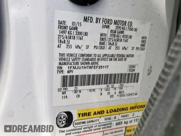 ✅ 2015 Ford Expedition XLT • VIN: 1FMJU1HT8FEF25117 • Lot: 68664715. Wystawiony na Copart z przebiegiem 147 510 mil. Bezpłatny archiwum sprzedaży aukcyjnych z USA i szczegółowy raport historii pojazdu na DreamBid. Zdjęcie 13.